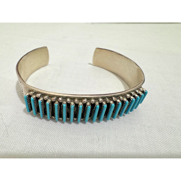 R. Lastyono Zuni Sterling Silver Turquoise Cuff Bracelet Signed Native American - Picture 8 of 11